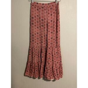Scandal Pants Womens Medium Pink Boho Floral Tiered Bell Bottom Italy Boho